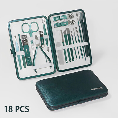 18vnt/rinkinys Nagų kirpimo rinkinys nerūdijančio plieno nagų kirpimo mašinėlių rinkinys su sulankstomu maišeliu Manikiūro rinkiniai Žirklės makiažo grožio priemonė