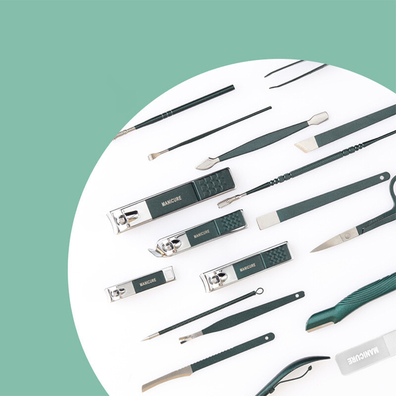 18vnt/rinkinys Nagų kirpimo rinkinys nerūdijančio plieno nagų kirpimo mašinėlių rinkinys su sulankstomu maišeliu Manikiūro rinkiniai Žirklės makiažo grožio priemonė