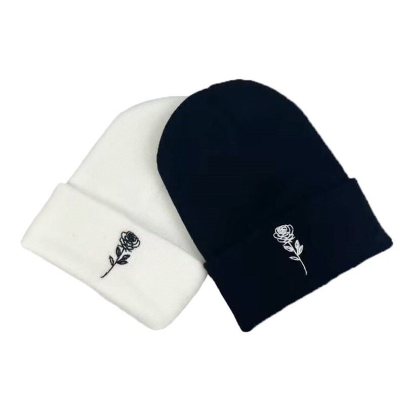 Υψηλής ποιότητας Cotton Beanies Καπέλα Gothic Street Punk Ζεστά πλεκτά καπέλα Χειμερινά καπέλα με ροζ κεντήματα