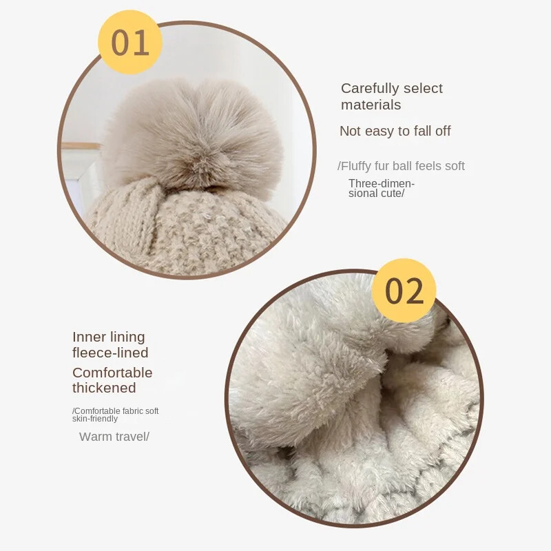 Νέο χειμωνιάτικο καπέλο μονόχρωμο πλέξιμο για γυναικεία γούνα Πομπον Χοντρό βελούδινο καπέλο για γυναίκες με ζεστό σκι Snow Skullies Beanies