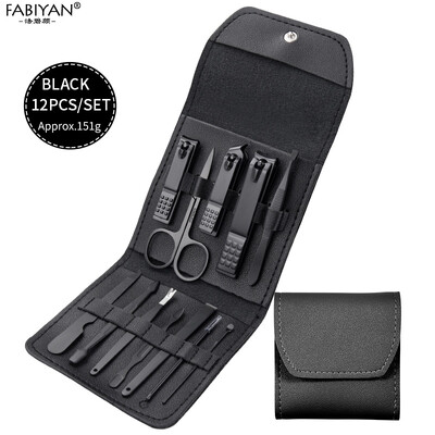 12 vnt. nagų kirpimo mašinėlių manikiūro rinkinys Nagų žirklės odelių žnyplių žirklės pincetai pedikiūro manikiūro įrankių rinkinys su PU odiniu dėklu