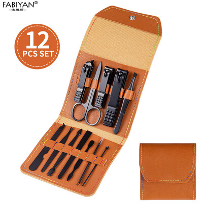 12 vnt. nagų kirpimo mašinėlių manikiūro rinkinys Nagų žirklės odelių žnyplių žirklės pincetai pedikiūro manikiūro įrankių rinkinys su PU odiniu dėklu