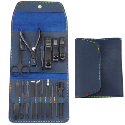 Profesionalus manikiūro rinkinys 16 viename pilnai veikiantis nerūdijančio plieno pedikiūro rinkiniai su odiniu nešiojamu dėklu – idėja – dovana