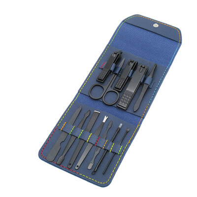 Profesionalus manikiūro rinkinys 16 viename pilnai veikiantis nerūdijančio plieno pedikiūro rinkiniai su odiniu nešiojamu dėklu – idėja – dovana