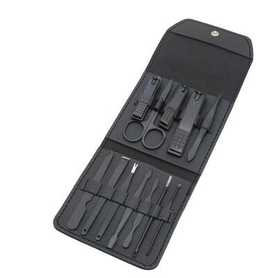 Profesionalus manikiūro rinkinys 16 viename pilnai veikiantis nerūdijančio plieno pedikiūro rinkiniai su odiniu nešiojamu dėklu – idėja – dovana