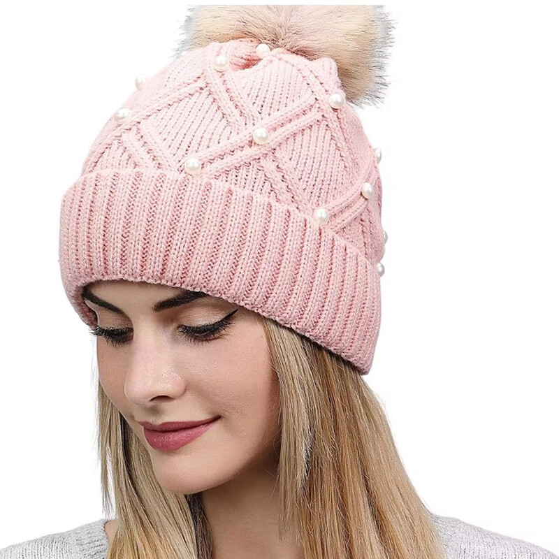 Pălărie nouă, de iarnă, pentru femei, Pong Ball Pălărie, perle, apă, diamant, tricotată, lână, fasole, ocazional, în aer liber, călărie caldă