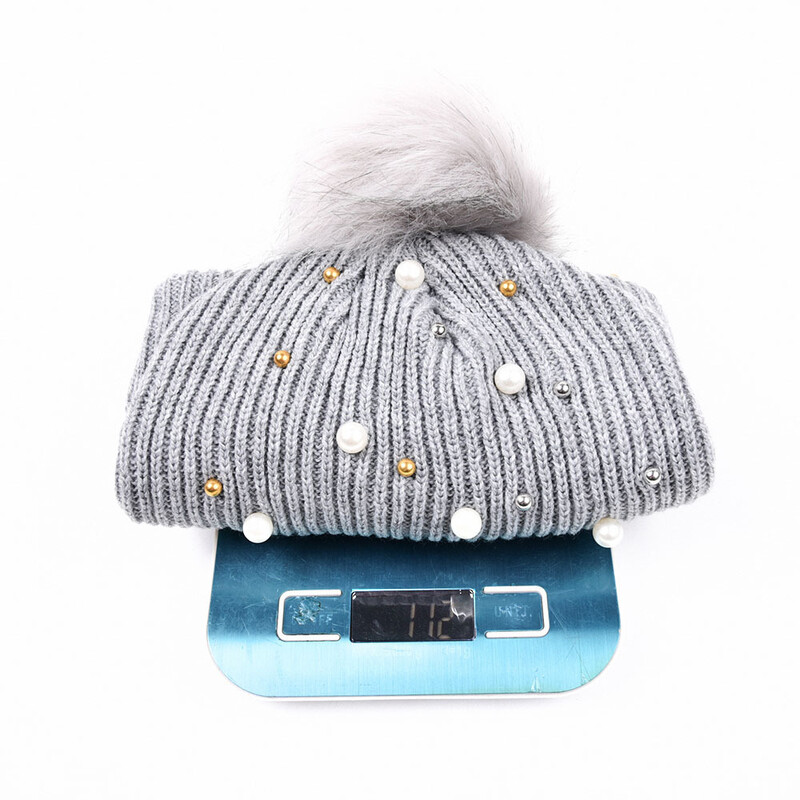 Χειμερινό φθινόπωρο Beanie Χαριτωμένο κασκόλ Pompom Μάλλινο Πλεκτό Καπέλο για Γυναικείο Skullcap Λευκό Απομίμηση Pearl Skullies Beanies Καπέλα Γυναικεία