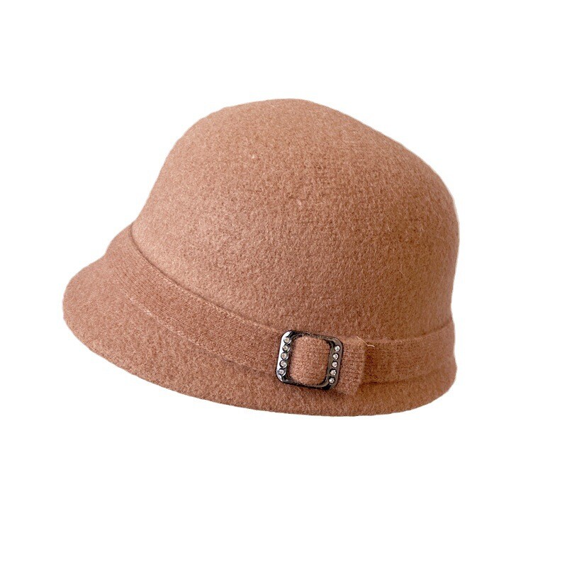 Японска вълнена шапка Дамска есенна и зимна топла плетена шапка Диамантена катарама Панделка Рибарска шапка отпред и отзад Малка шапка за леген