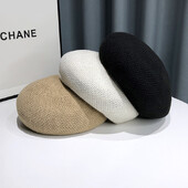 Νέο καλοκαιρινό αναπνεύσιμο γυναικείο καπέλο μπερέ μονόχρωμο Κορεάτικο ευέλικτο ιαπωνικό πρόσωπο με καπέλο μικρού ζωγράφου