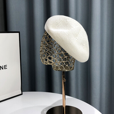 Νέο καλοκαιρινό αναπνεύσιμο γυναικείο καπέλο μπερέ μονόχρωμο Κορεάτικο ευέλικτο ιαπωνικό πρόσωπο με καπέλο μικρού ζωγράφου