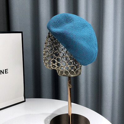 Νέο καλοκαιρινό αναπνεύσιμο γυναικείο καπέλο μπερέ μονόχρωμο Κορεάτικο ευέλικτο ιαπωνικό πρόσωπο με καπέλο μικρού ζωγράφου