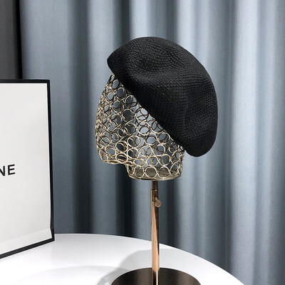 Νέο καλοκαιρινό αναπνεύσιμο γυναικείο καπέλο μπερέ μονόχρωμο Κορεάτικο ευέλικτο ιαπωνικό πρόσωπο με καπέλο μικρού ζωγράφου