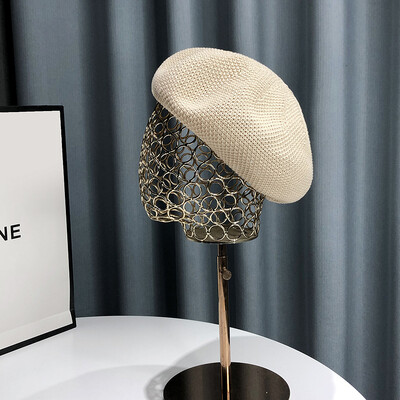 Νέο καλοκαιρινό αναπνεύσιμο γυναικείο καπέλο μπερέ μονόχρωμο Κορεάτικο ευέλικτο ιαπωνικό πρόσωπο με καπέλο μικρού ζωγράφου