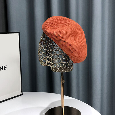 Νέο καλοκαιρινό αναπνεύσιμο γυναικείο καπέλο μπερέ μονόχρωμο Κορεάτικο ευέλικτο ιαπωνικό πρόσωπο με καπέλο μικρού ζωγράφου