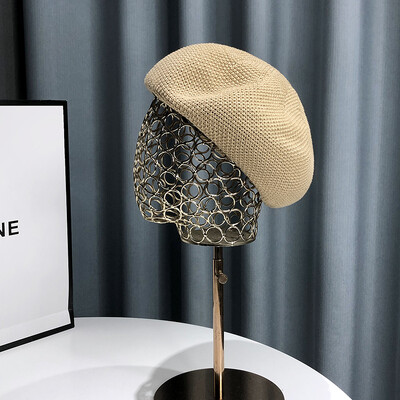 Νέο καλοκαιρινό αναπνεύσιμο γυναικείο καπέλο μπερέ μονόχρωμο Κορεάτικο ευέλικτο ιαπωνικό πρόσωπο με καπέλο μικρού ζωγράφου