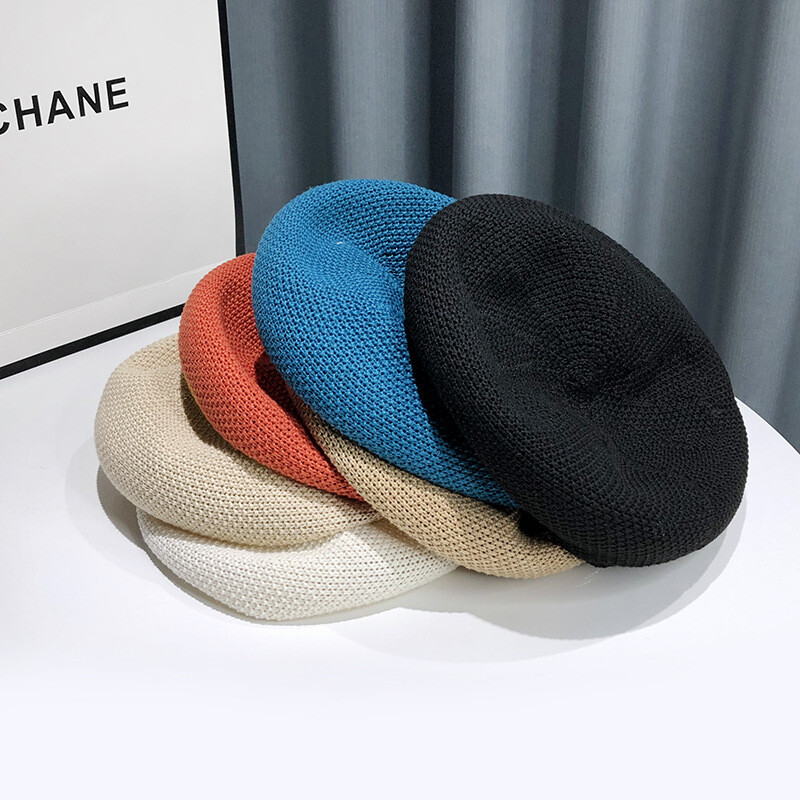 Νέο καλοκαιρινό αναπνεύσιμο γυναικείο καπέλο μπερέ μονόχρωμο Κορεάτικο ευέλικτο ιαπωνικό πρόσωπο με καπέλο μικρού ζωγράφου