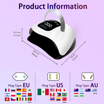 X19 MAX UV LED Λάμπα στεγνώματος νυχιών 320W Professional UV Nail Art Dryer Light for Gel Nails 72 Beads Fast Curing Gel Polish Lamp