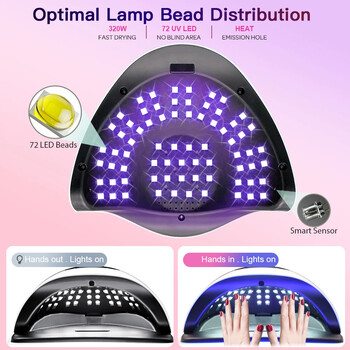 X19 MAX UV LED Λάμπα στεγνώματος νυχιών 320W Professional UV Nail Art Dryer Light for Gel Nails 72 Beads Fast Curing Gel Polish Lamp