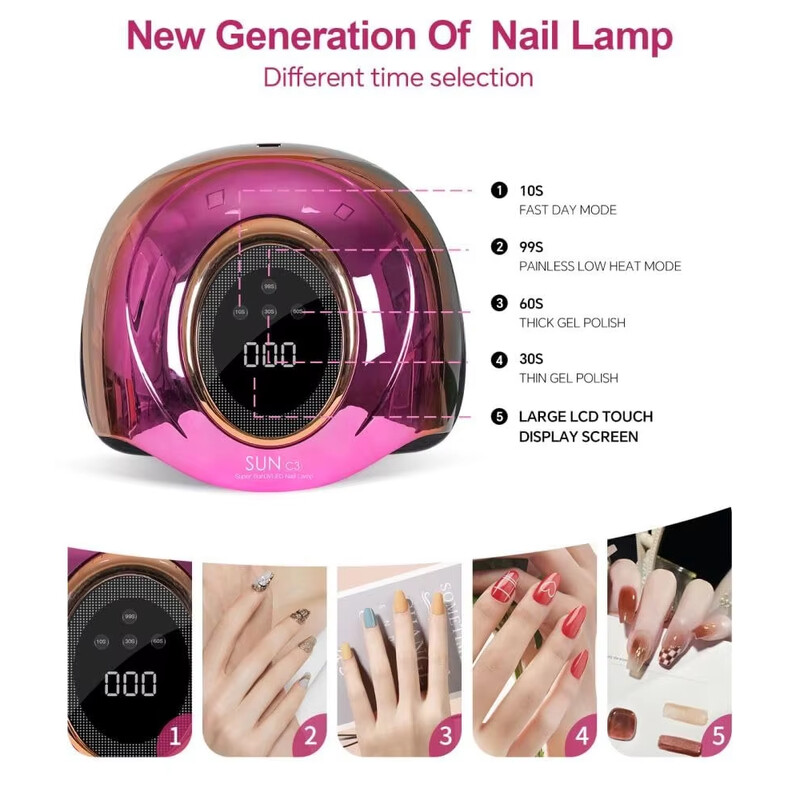 380W 72LEDs Erőteljes körömszárító nagy érintőképernyővel LED körömlámpa minden zselés körömlakk kikeményítéséhez professzionális szárító lámpa