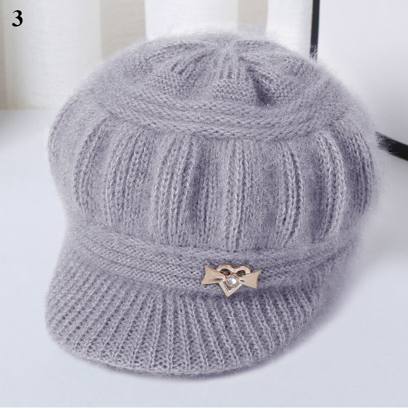 Γυναικείο χειμερινό καπέλο με φαρδύ γείσο Keep Warm Cap Μαλακά πλεκτά γούνινα ζεστά καπέλα για θηλυκό περιστασιακό καπέλο χειμερινού πλεξίματος από γούνα κουνελιού