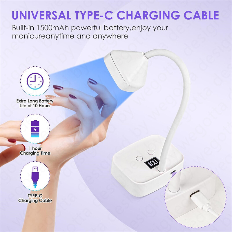 Lampă de unghii cu LED UV Soare reîncărcabilă Lumină UV profesională pentru unghii cu gel, Mini uscător de unghii Lampă cu lumină UV LED pentru salonul de nail art