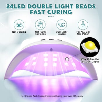 Λάμπα νυχιών 72W UV Professional 24 LED Στεγνωτήρας νυχιών με 3 ρυθμίσεις χρονοδιακόπτη Λάμπα μανικιούρ γρήγορου στεγνώματος για σκλήρυνση όλων των νυχιών Gel