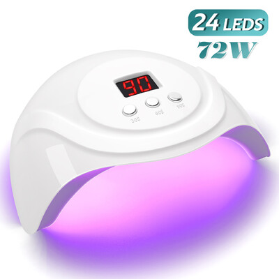 Λάμπα νυχιών 72W UV Professional 24 LED Στεγνωτήρας νυχιών με 3 ρυθμίσεις χρονοδιακόπτη Λάμπα μανικιούρ γρήγορου στεγνώματος για σκλήρυνση όλων των νυχιών Gel