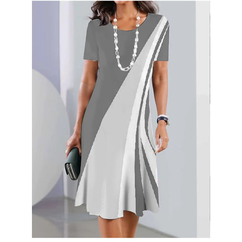 Europska i američka opuštena ležerna modna 3D prugasta višebojna ljetna haljina s digitalnim printom kratkih rukava, udobna, s okruglim izrezom