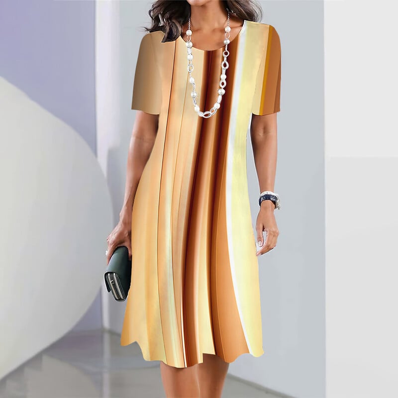 Europska i američka opuštena ležerna modna 3D prugasta višebojna ljetna haljina s digitalnim printom kratkih rukava, udobna, s okruglim izrezom