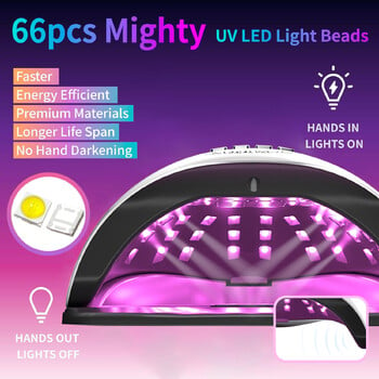 280W UV LED Λάμπα νυχιών 66 LED Στεγνωτήρας νυχιών με 4 ρυθμίσεις χρονοδιακόπτη Επαγγελματική καμπίνα UV Light για Gel Nail Dryer Σαλόνι Μανικιούρ Χρήση