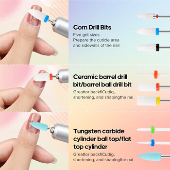 Σετ τρυπάνια νυχιών 10 τεμαχίων, Ηλεκτρική λίμα νυχιών Cuticle 3/32 ιντσών και κεραμικό ακρυλικό τζελ για νύχια για μανικιούρ πεντικιούρ στο σπίτι