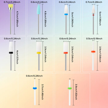 Σετ τρυπάνια νυχιών 10 τεμαχίων, Ηλεκτρική λίμα νυχιών Cuticle 3/32 ιντσών και κεραμικό ακρυλικό τζελ για νύχια για μανικιούρ πεντικιούρ στο σπίτι