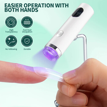 Nailpop UV Light with Stanp Handheld Mini Nail Cure Lamp Φορητό επαναφορτιζόμενο στεγνωτήριο νυχιών Γρήγορη ωρίμανση για Gel Polish Glue Gel