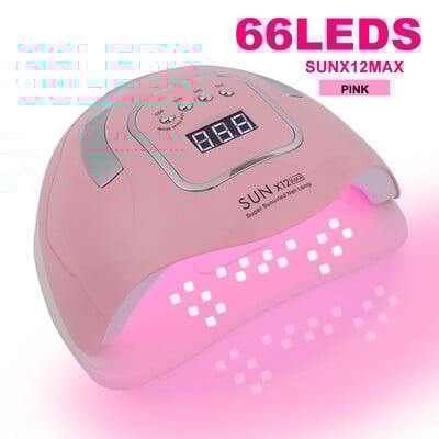 SUNX12 Max 280W nagų lempa rožinė nagų džiovintuvas manikiūrui 66 LED UV šviesa greitai kietėjanti Autosense nagų lempa su pagrindu