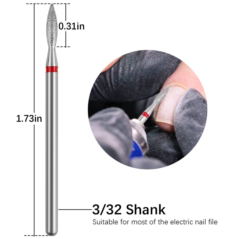 Τρυπάνι 3/32'' για καθαρό τρυπάνι επιδερμίδας για μανικιούρ πεντικιούρ Διαμαντένιες μύτες λίμας E-κόφτης φλόγας για ηλεκτρικά εργαλεία νυχιών για λίμα νυχιών
