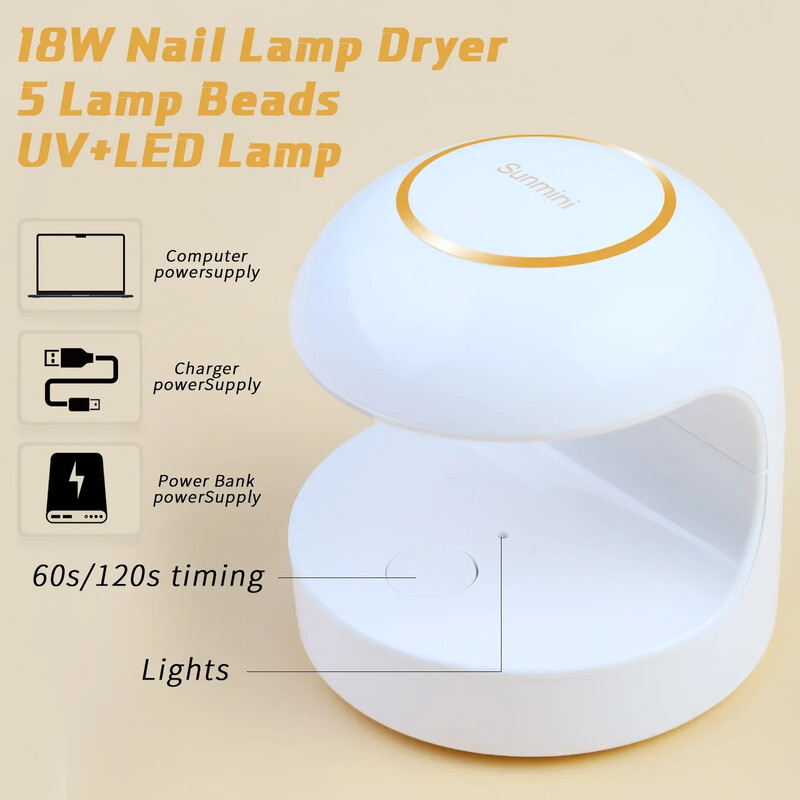 18W nagų džiovintuvas Mini USB UV LED lempa Nail Art White Egg Shape Design 120S greitai džiūstantis kietėjantis šviestuvas gelinio lakavimo manikiūro įrankiams