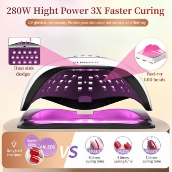 Επαγγελματική λάμπα νυχιών UV LED 280W για νύχια Gel Polish Fast Curning Dryer Drying Light Lamps με 45 LED 4 Ρύθμιση χρονοδιακόπτη