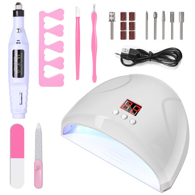 YIKOOLIN UV LED lámpakészlet 20000 RPM elektromos fúrógéppel Dead Skin Fork Dead Skin Push Finger Divider Nail Art Kit