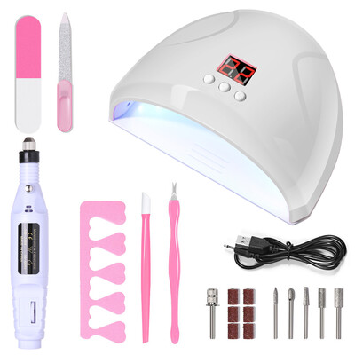 Komplet YIKOOLIN UV LED svjetiljke s električnom bušilicom od 20000 RPM Vilica za mrtvu kožu Dead Skin Push Finger Razdjelnik Nail Art Kit