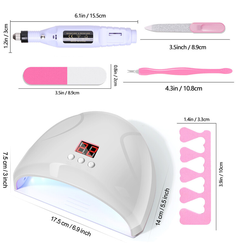 Komplet YIKOOLIN UV LED svjetiljke s električnom bušilicom od 20000 RPM Vilica za mrtvu kožu Dead Skin Push Finger Razdjelnik Nail Art Kit