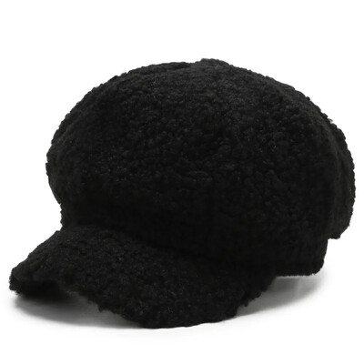 Toamnă și iarnă Lână de miel Pălării octogonale calde Pălării de artist de modă Beretă pereche albă solidă Gorros Invierno Mujer Chapeau Femme