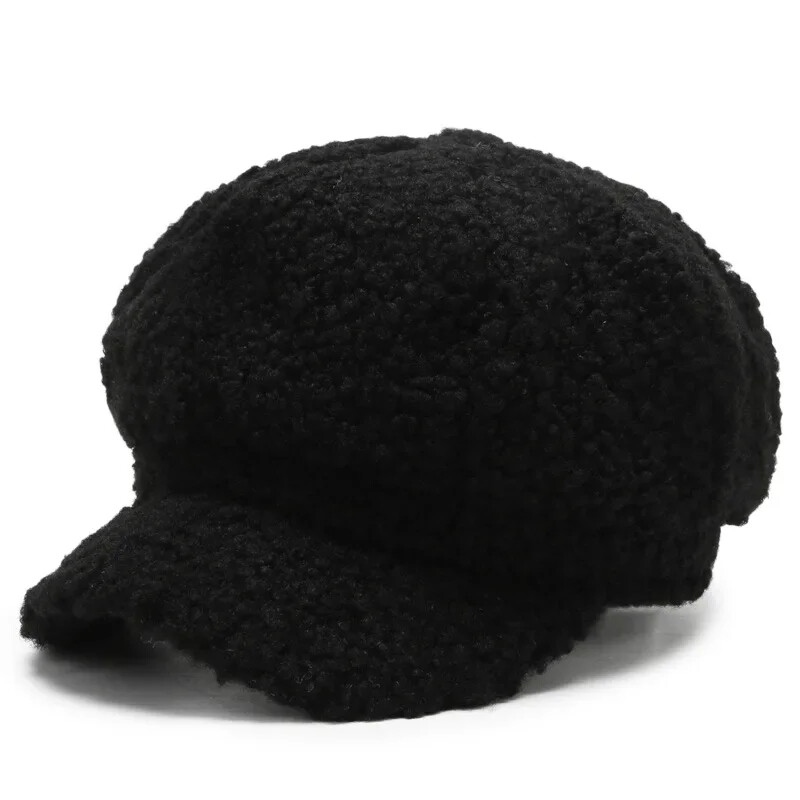 Toamnă și iarnă Lână de miel Pălării octogonale calde Pălării de artist de modă Beretă pereche albă solidă Gorros Invierno Mujer Chapeau Femme