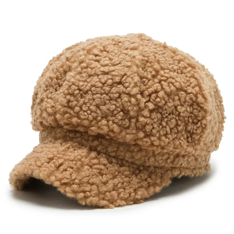 Toamnă și iarnă Lână de miel Pălării octogonale calde Pălării de artist de modă Beretă pereche albă solidă Gorros Invierno Mujer Chapeau Femme