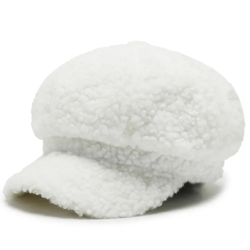 Toamnă și iarnă Lână de miel Pălării octogonale calde Pălării de artist de modă Beretă pereche albă solidă Gorros Invierno Mujer Chapeau Femme