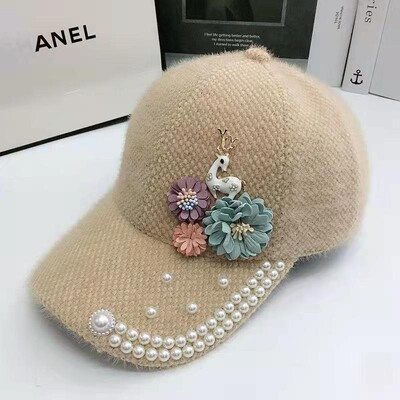 2021 Νέα Χειροποίητα Απλικέ Καπέλα για Γυναικεία Φθινοπωρινά και Χειμώνα Γυναικείο καπέλο μπέιζμπολ με ζεστό μαργαριτάρι εξωτερικού χώρου