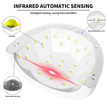 30 LED Λάμπα νυχιών UV LED για ακρυλικό τζελ νυχιών που στεγνώνει με ισχυρό επαγγελματικό μηχάνημα μανικιούρ με λάμπα σαλονιού νυχιών