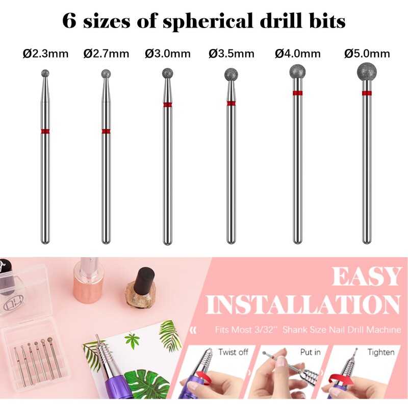 Svrdla za nokte 3/32'' Odstranjivač zanoktica Rezač loptastog oblika E-turpija Bit za električnu turpiju Nail Art pribor za profesionalce