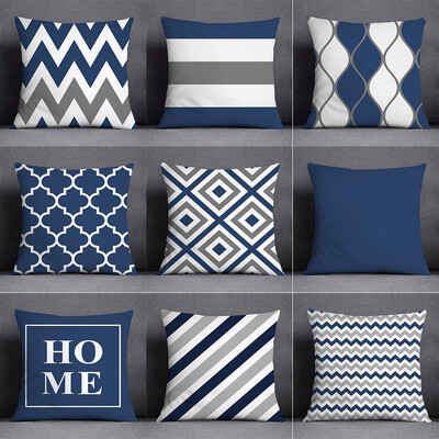 Nordic Simple Geometric Blue Series Print Pattern Домашна всекидневна Декорация на диван Квадратна полиестерна калъфка за възглавница