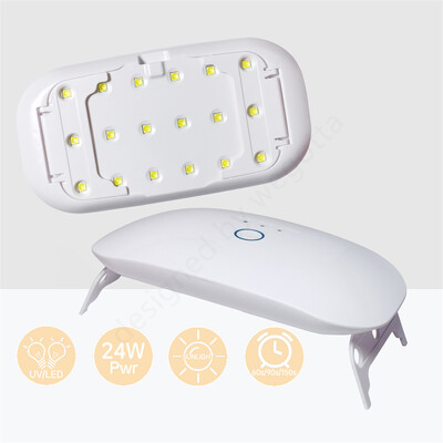 24 W USB įkraunama UV LED lempa geliniams nagams, mini nagų džiovintuvo UV lemputė nagams, UV lempa dervos kietėjimui