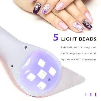 LULAA Handheld LED UV Nail Lamp Επαναφορτιζόμενο Στεγνωτήριο νυχιών με 5 Lamp Beads Fast-Dry Machine Φορητό σπίτι DIY Salon Manicure